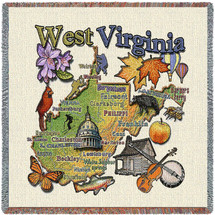 State of West Virginia - Lap Square Cotton Woven Blanket Throw - Made in the USA (54x54) Lap Square