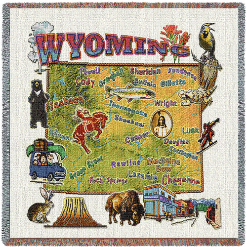 State of Wyoming - Lap Square Cotton Woven Blanket Throw - Made in the USA (54x54) Lap Square