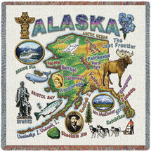 State of Alaska - Lap Square Cotton Woven Blanket Throw - Made in the USA (54x54) Lap Square