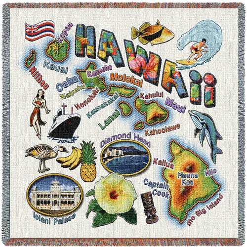 State of Hawaii - Lap Square Cotton Woven Blanket Throw - Made in the USA (54x54) Lap Square