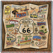 Historic US.Route 66 - Lap Square Cotton Woven Blanket Throw - Made in the USA (54x54) Lap Square