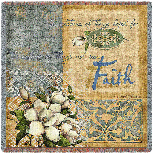 Faith - Lap Square Cotton Woven Blanket Throw - Made in the USA (54x54) Lap Square