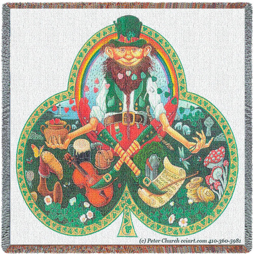 Leprechaun - Lap Square Cotton Woven Blanket Throw - Made in the USA (54x54) Lap Square
