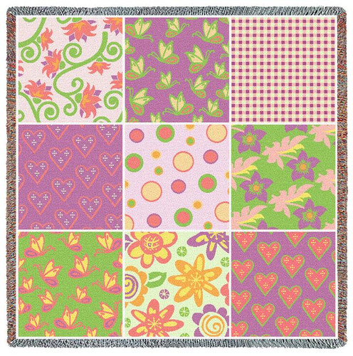 Quilt - Nine Patch Flower - Lap Square Cotton Woven Blanket Throw - Made in the USA (54x54) Lap Square