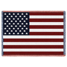 United States American Flag - Cotton Woven Blanket Throw - Made in the USA (50x35) Afghan