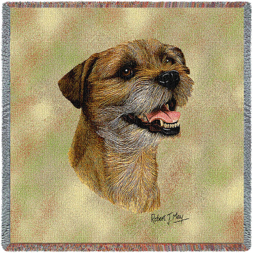 Border Terrier - Robert May - Lap Square Cotton Woven Blanket Throw - Made in the USA (54x54) Lap Square