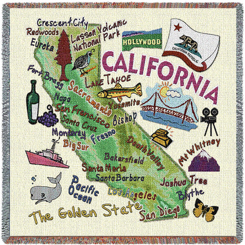 State of California - Lap Square Cotton Woven Blanket Throw - Made in the USA (54x54) Lap Square