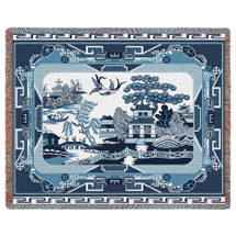 Blue Willow - Cotton Woven Blanket Throw - Made in the USA (72x54) Tapestry Throw
