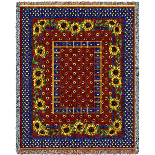 Sunflowers Splendor - Cotton Woven Blanket Throw - Made in the USA (72x54) Tapestry Throw