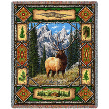 Elk Lodge - Cotton Woven Blanket Throw - Made in the USA (72x54) Tapestry Throw