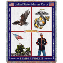 US Marine Corps - Semper Fidelis - Cotton Woven Blanket Throw - Made in the USA (72x54) Tapestry Throw