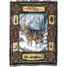 Wolf Lodge - Cotton Woven Blanket Throw - Made in the USA (72x54) Tapestry Throw