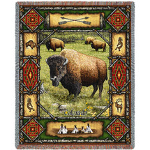 Buffalo Lodge - Cotton Woven Blanket Throw - Made in the USA (72x54) Tapestry Throw