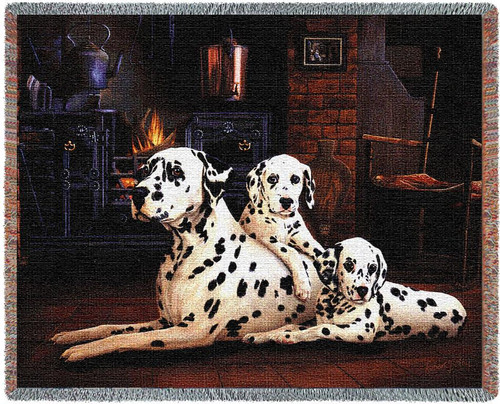 Dalmatian with Puppies - Robert May - Cotton Woven Blanket Throw - Made in the USA (72x54) Tapestry Throw