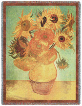 Vase With Twelve Sunflowers - Vincent van Gogh - Cotton Woven Blanket Throw - Made in the USA (72x54) Tapestry Throw