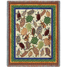 Turtles - Helen Vladykina - Cotton Woven Blanket Throw - Made in the USA (72x54) Tapestry Throw