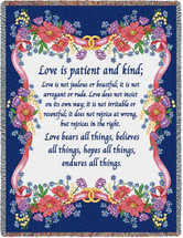 Love is Patient Love is Kind - Scriptures - 1 Corinthians 13 - Cotton Woven Blanket Throw - Made in the USA (72x54) Tapestry Throw