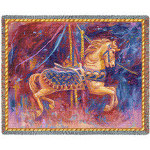 Carousel Horse Merry Go Round - Cotton Woven Blanket Throw - Made in the USA (72x54) Tapestry Throw