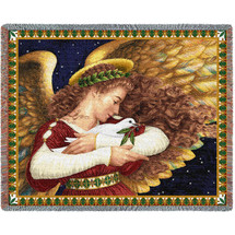 Christmas Angel and Dove - Lynn Bywaters - Cotton Woven Blanket Throw - Made in the USA (72x54) Tapestry Throw