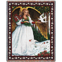 Christmas Angel with Doves - Lynn Bywaters - Cotton Woven Blanket Throw - Made in the USA (72x54) Tapestry Throw