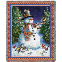 Plaid Snowman - Lynn Bywaters - Cotton Woven Blanket Throw - Made in the USA (72x54) Tapestry Throw