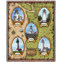 Lighthouses of the Northwest - Point Robinson, Point Bonita, Umpqua River, Noth Head, Yaquina Head - Cotton Woven Blanket Throw - Made in the USA (72x54) Tapestry Throw