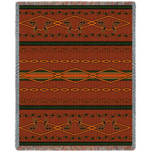 Russet and Green - Southwest Native American Inspired Tribal Camp - Cotton Woven Blanket Throw - Made in the USA (72x54) Tapestry Throw