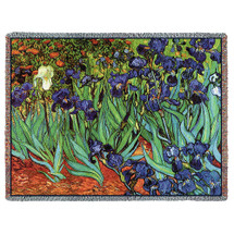 Irises - Vincent van Gogh - Cotton Woven Blanket Throw - Made in the USA (72x54) Tapestry Throw
