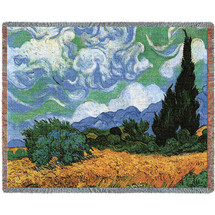 Wheat Field with Cypresses - Vincent van Gogh - Cotton Woven Blanket Throw - Made in the USA (72x54) Tapestry Throw