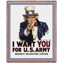 US Army - World War 1 Vintage Uncle Sam Recruiting Poster - Cotton Woven Blanket Throw - Made in the USA (72x54) Tapestry Throw