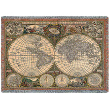 Old World Antique Map - Cotton Woven Blanket Throw - Made in the USA (72x54) Tapestry Throw