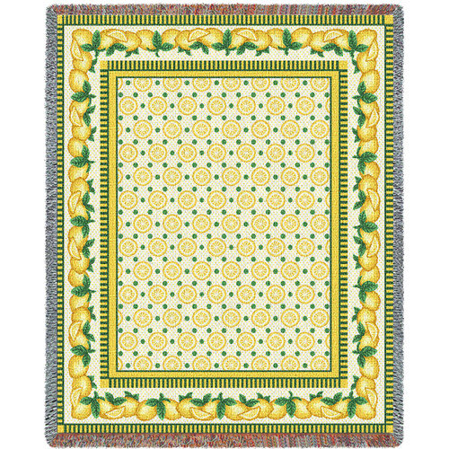 Lemon Zest - Acorn Studio - Cotton Woven Blanket Throw - Made in the USA (72x54) Tapestry Throw