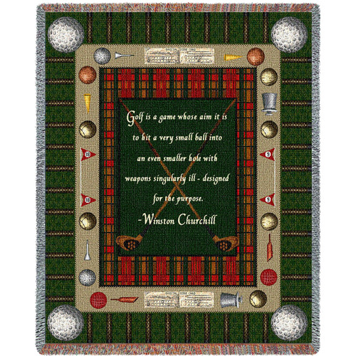 Sports - Winston Churchill Golf Quote - Cotton Woven Blanket Throw - Made in the USA (72x54) Tapestry Throw