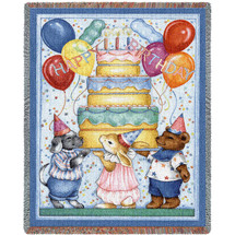 Happy Birthday - Judy Hand - Cotton Woven Blanket Throw - Made in the USA (72x54) Tapestry Throw