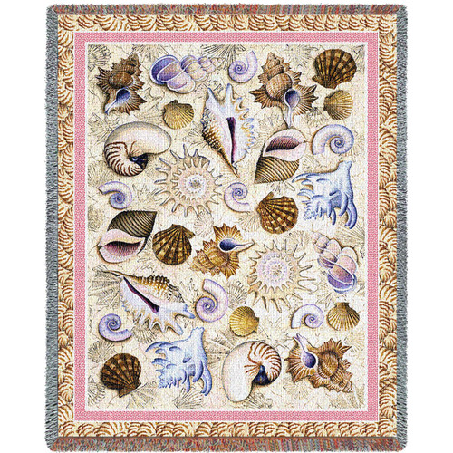 Seashells - Helen Vladykina - Cotton Woven Blanket Throw - Made in the USA (72x54) Tapestry Throw