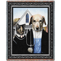 Animal Gothic - Grant Wood's American Gothic Parody - Melinda Copper - Cotton Woven Blanket Throw - Made in the USA (72x54) Tapestry Throw
