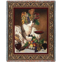 Bacchus Cat Wine Drinking - Michelangelo Merisi da Caravaggio's Bacchus Parody - Melinda Copper - Cotton Woven Blanket Throw - Made in the USA (72x54) Tapestry Throw