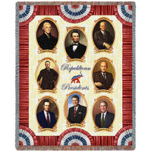 Great Republicans - Jefferson, Lincoln, Hoover, T. Roosevelt, Eisenhower, G.H.W Bush Reagan, G.W. Bush - Cotton Woven Blanket Throw - Made in the USA (72x54) Tapestry Throw