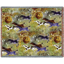 Horses of Zia - Southwest Cave Rock Art - Ginny Hogan - Cotton Woven Blanket Throw - Made in the USA (72x54) Tapestry Throw