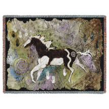 Magical Pinto - Southwest Cave Rock Art - Ginny Hogan - Cotton Woven Blanket Throw - Made in the USA (72x54) Tapestry Throw