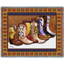 Showing Off - Cowboy Boots - John Saunders - Cotton Woven Blanket Throw - Made in the USA (72x54) Tapestry Throw