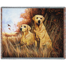 Labrador Retrievers Yellow Lab - Robert May - Cotton Woven Blanket Throw - Made in the USA (72x54) Tapestry Throw