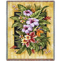 Tropical Flowers - Helen Vladykina - Cotton Woven Blanket Throw - Made in the USA (72x54) Tapestry Throw