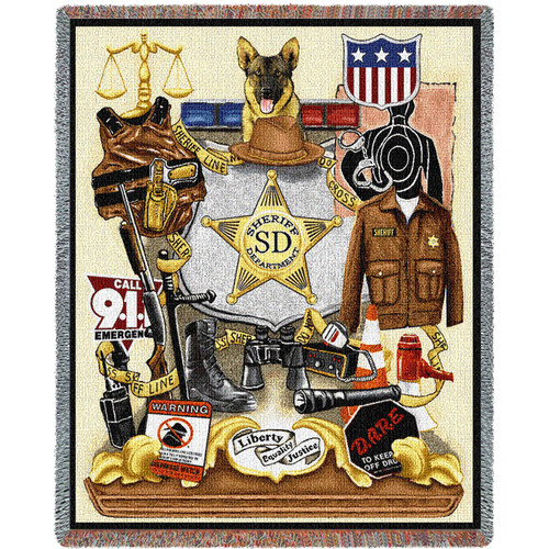 Police Department - Sheriff - Cotton Woven Blanket Throw - Made in the USA (72x54) Tapestry Throw