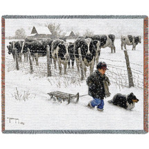 Curious Onlookers Cows - Robert Duncan - Cotton Woven Blanket Throw - Made in the USA (72x54) Tapestry Throw