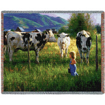 Anniken And The Cows - Robert Duncan - Cotton Woven Blanket Throw - Made in the USA (72x54) Tapestry Throw