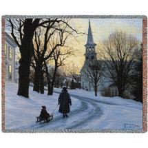 Winters Eve - Robert Duncan - Cotton Woven Blanket Throw - Made in the USA (72x54) Tapestry Throw