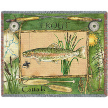 Fisherman's Catch Trout - Anita Phillips - Cotton Woven Blanket Throw - Made in the USA (72x54) Tapestry Throw