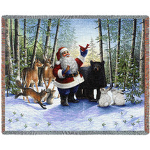 Santa in the Forest - Lynn Bywaters - Cotton Woven Blanket Throw - Made in the USA (72x54) Tapestry Throw