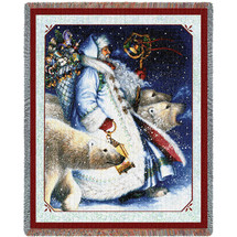 Santa and Polar Bears - Lynn Bywaters - Cotton Woven Blanket Throw - Made in the USA (72x54) Tapestry Throw